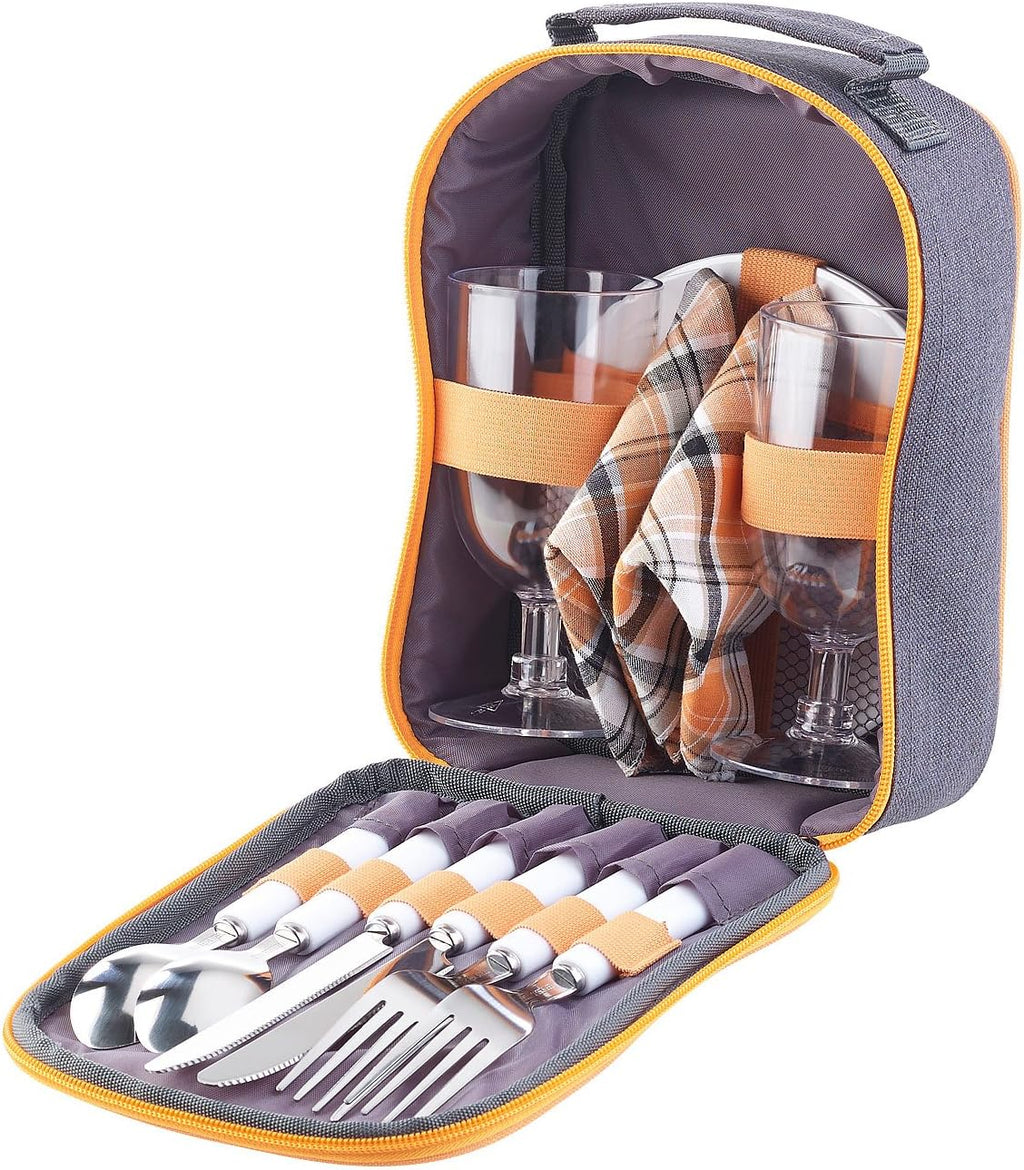 PEARL Picknick-Set fuer 2 Personen mit Tellern Besteck Glaeser Servietten