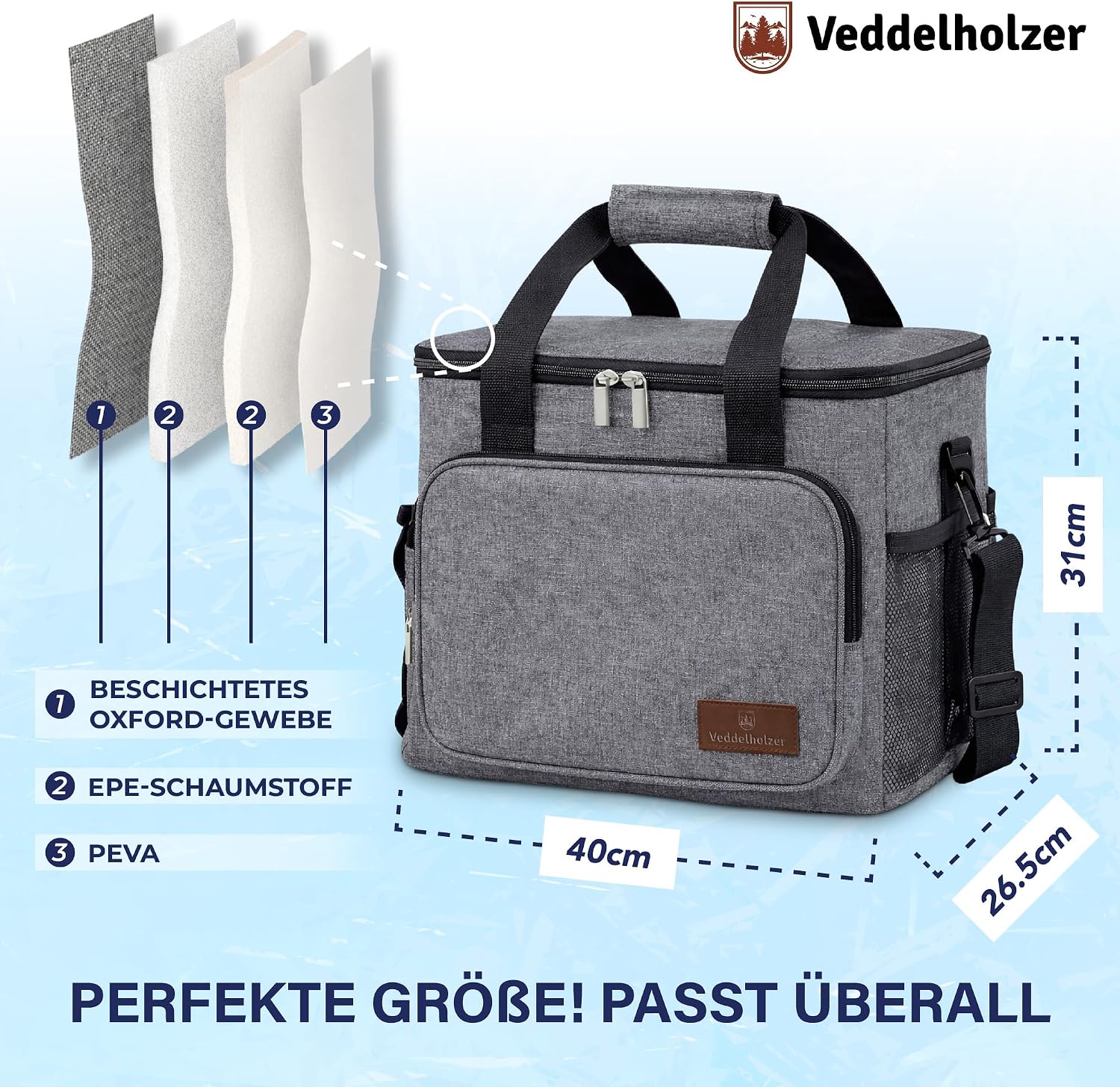 Veddelholzer XXL Kuehltasche 33 L Isolierte faltbare Thermotasche mit Schultergur