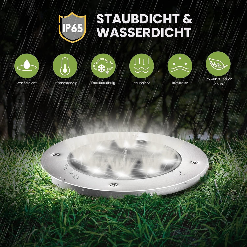 FLOWood Solar Bodenleuchte 12er Set 8 LED Warmweiss Wasserdicht Edelstahl