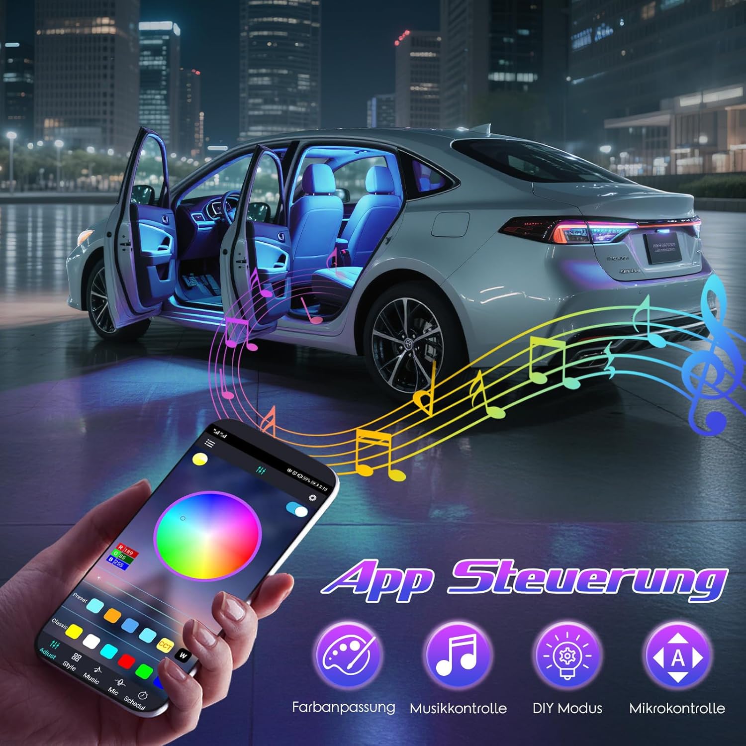 Winzwon Auto LED Ambientebeleuchtung mit App Steuerung 16 Mio Farben