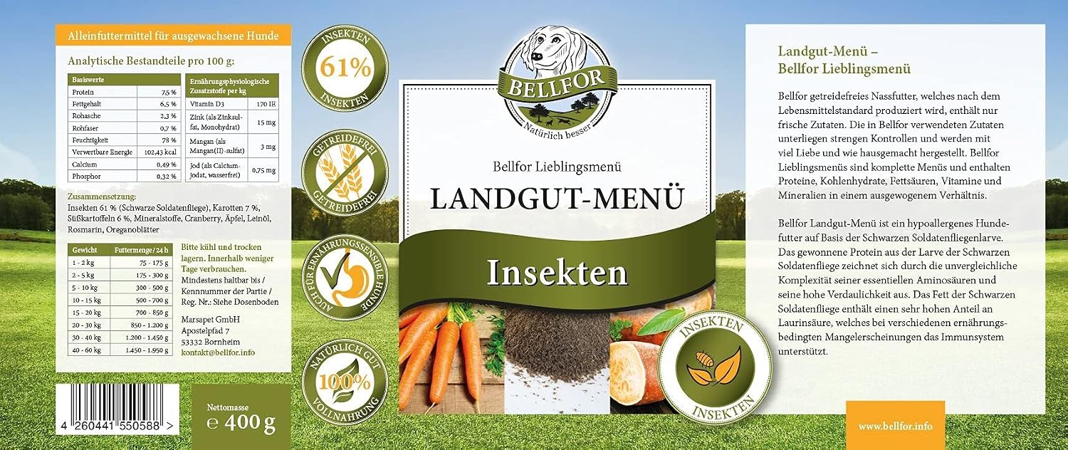 Bellfor Landgut-Menue Nassfutter Insekten 6x800g getreidefrei hypoallergen -8