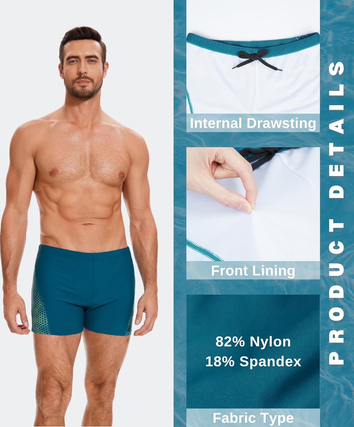AMZSPORT Herren Badeshorts kurz Eng anliegend Schwimmhose S-XXL