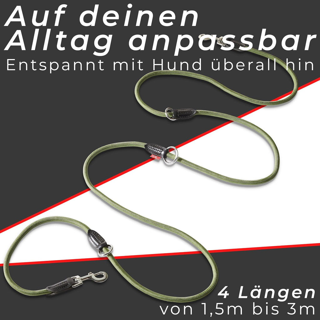 PetPatron verstellbare Hundeleine Nylon 1,5-3 m mit Lederdetails Schwarz