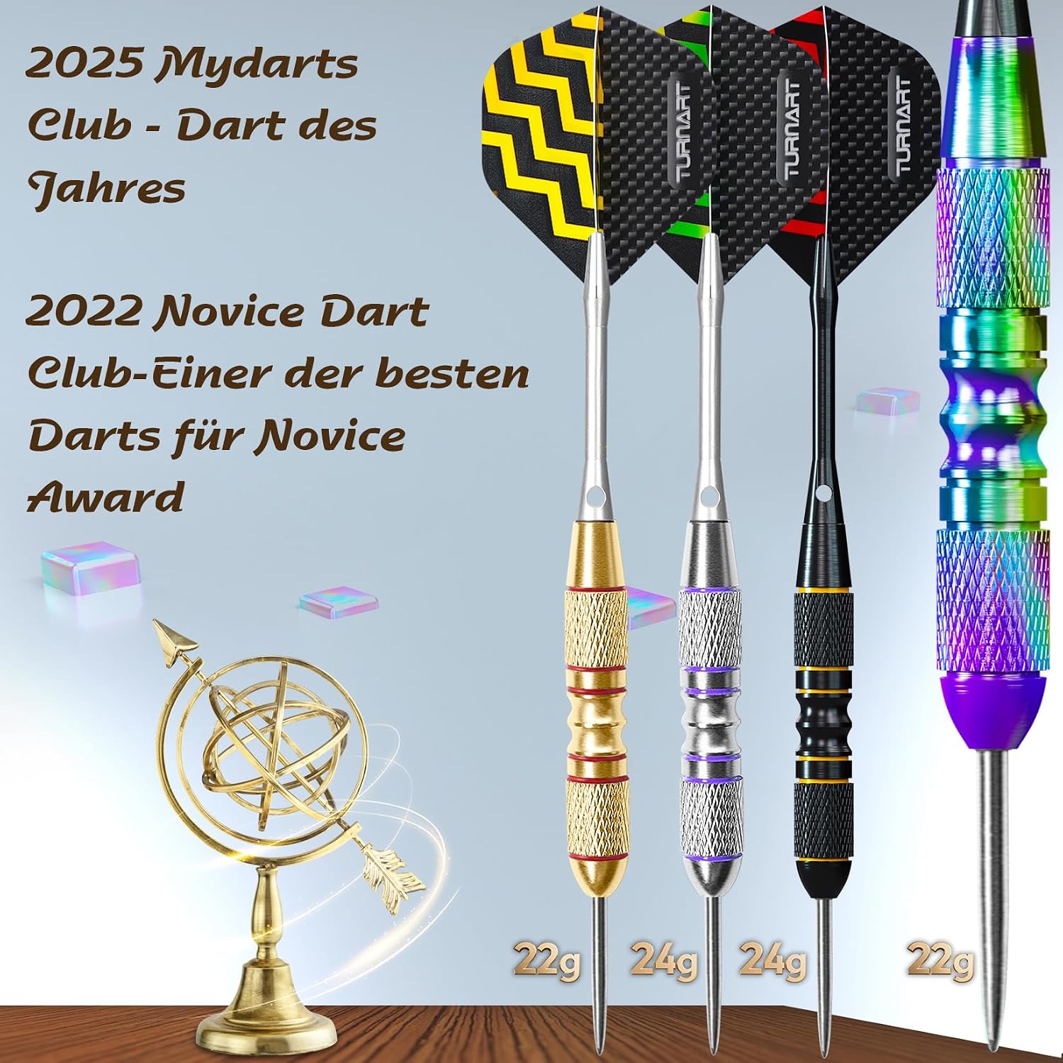 Turnart Steeldarts 12 Stueck mit Metallspitze und Dartcase Profi-Set