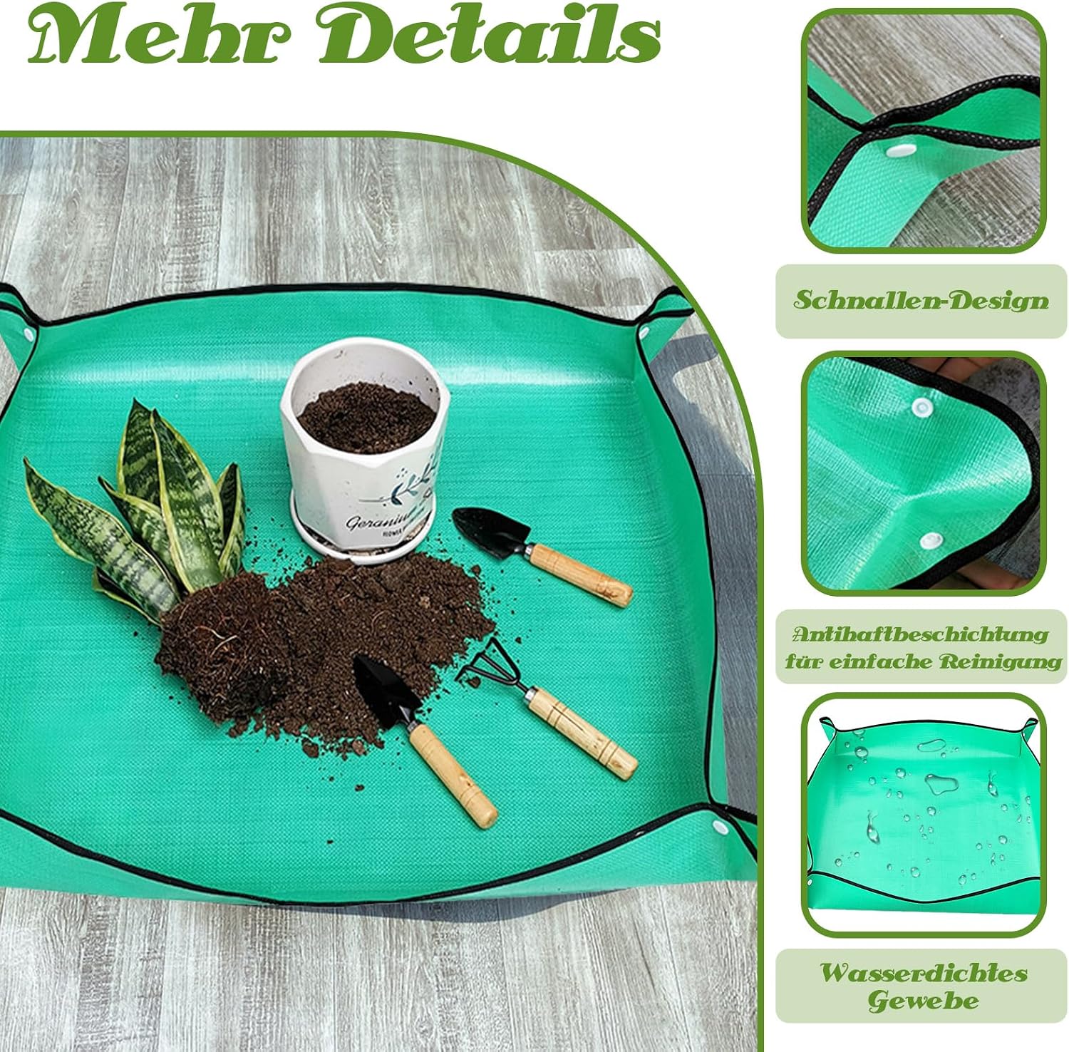 VEGCOO Pflanzmatte 100 x 100 cm wasserdichte Umtopfmatte mit Bodenlockerungswerk