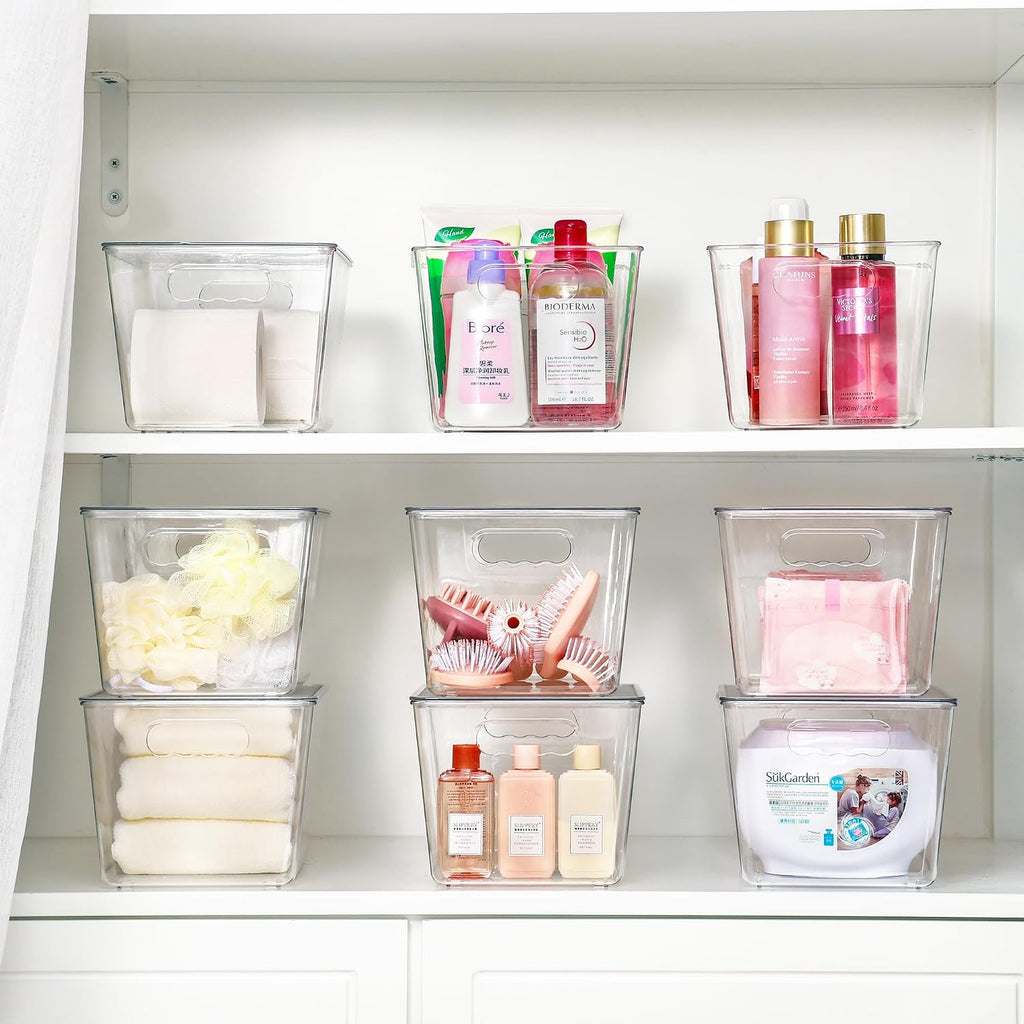 Aufbewahrungsbox Kunststoff mit Deckel 6er Set stapelbar Organizer
