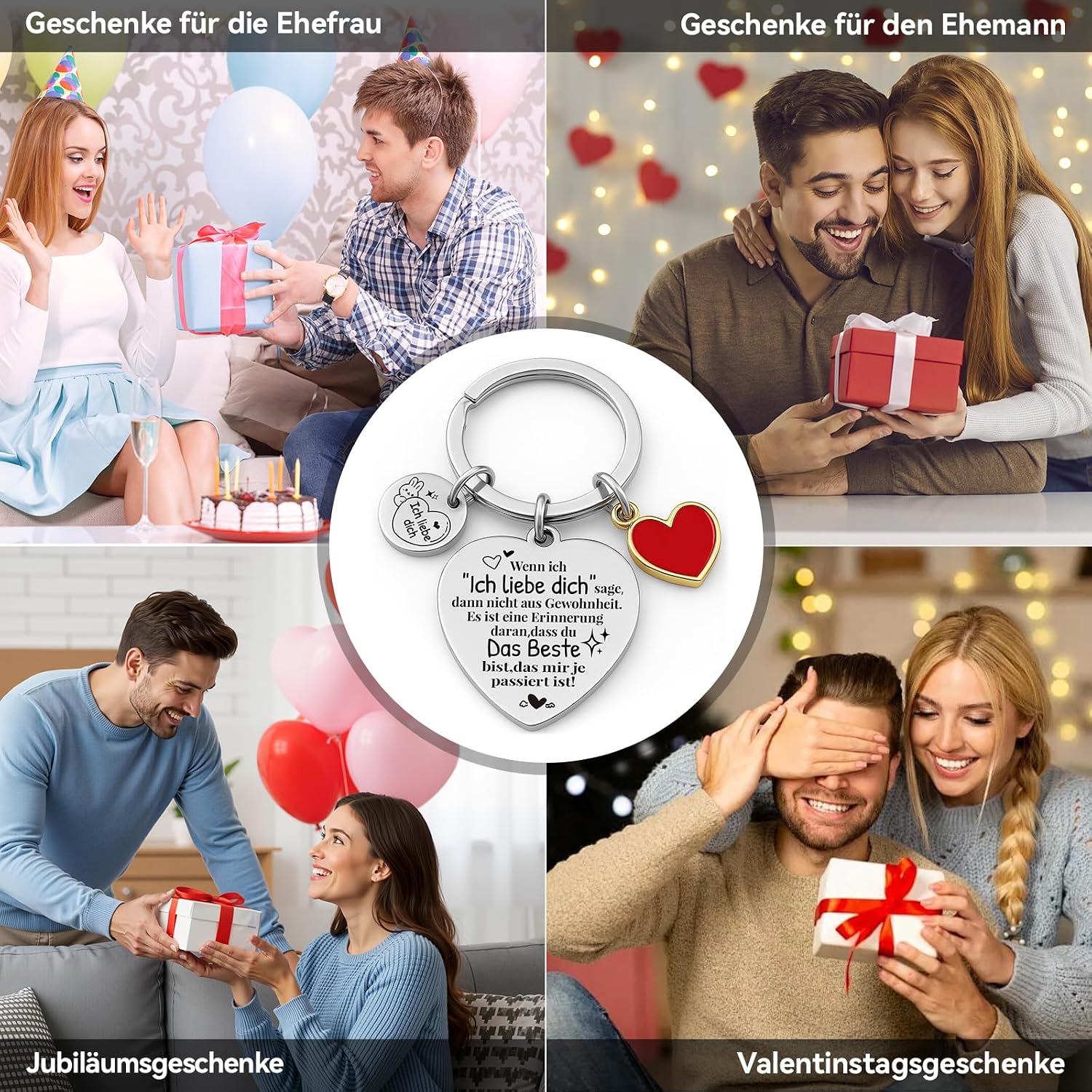 Schluesselanhaenger Jahrestag Geschenk „Ich liebe Dich“ fuer Sie & Ihn Valentinstag