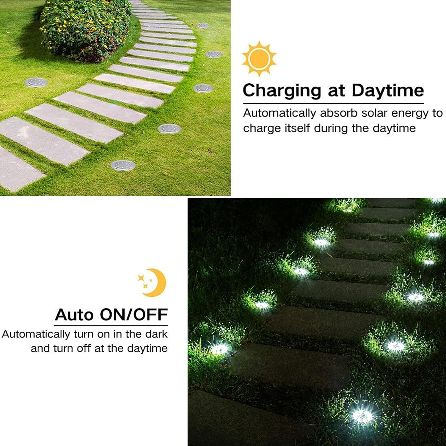 Joomer 12er Solar Bodenleuchten Aussen 8 LEDs 3000K Warmweiss IP65 Garten