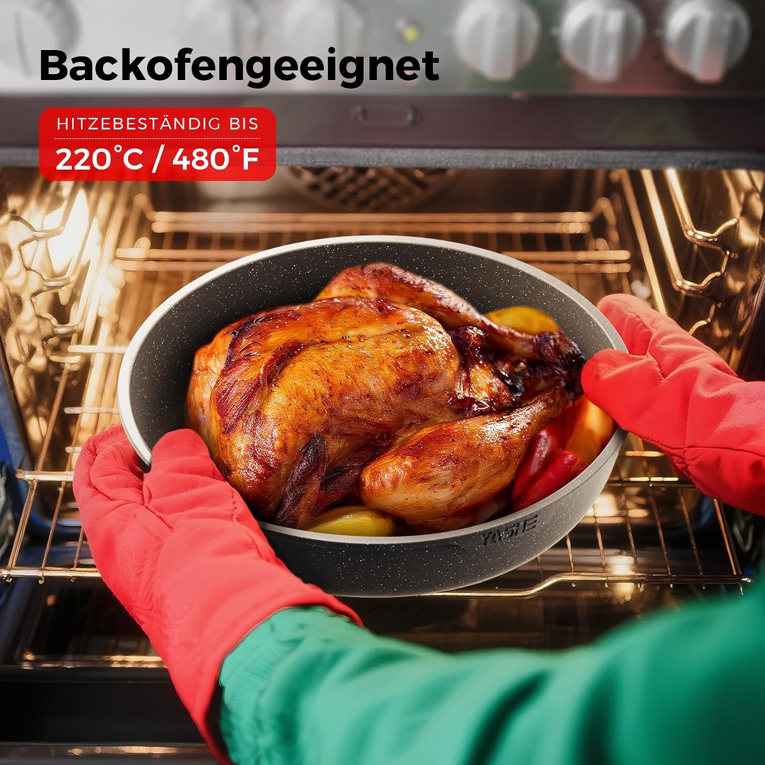 YASHE Topf- und Pfannenset 20-teilig mit abnehmbaren Griffen Induktion Grau