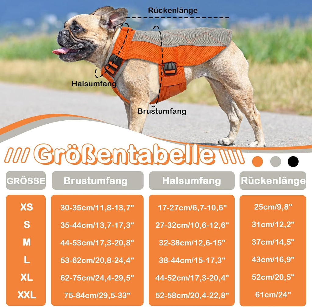 Kuehlweste Hund Anthrazitgrau Gr. M Kuehlgeschirr mit D-Ring Sonnenschutz XS-XXL