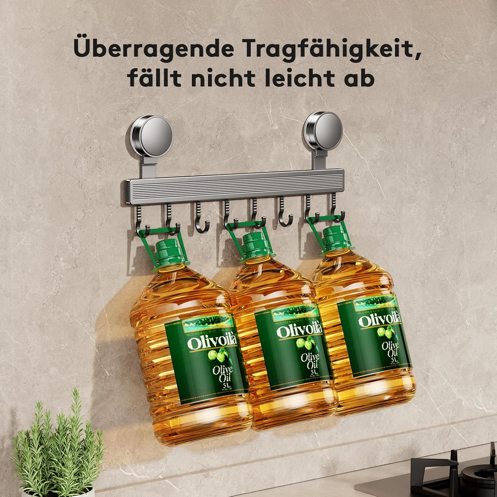 Hakenleiste 40 cm mit 8 Saugnapf-Haken fuer Kueche ohne Bohren