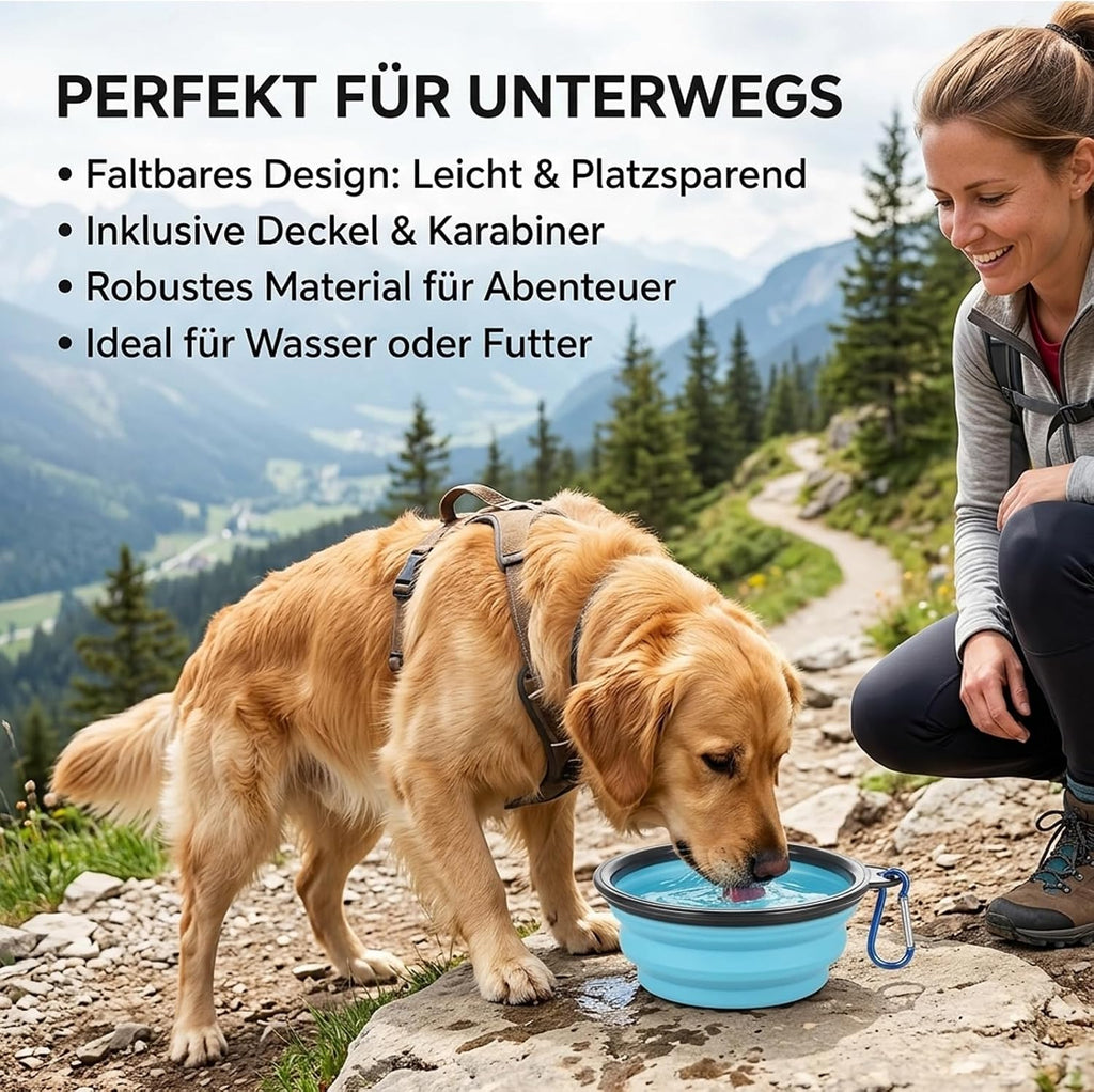 Faltbarer Hundenapf mit Deckel Wassernapf Reise Napf robust fuer unterwegs