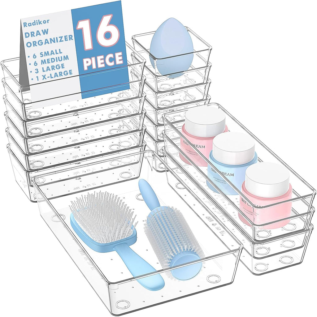 Schubladen Organizer 12er Set fuer Make-up, Buero, Kueche und Bad, 4 Groessen