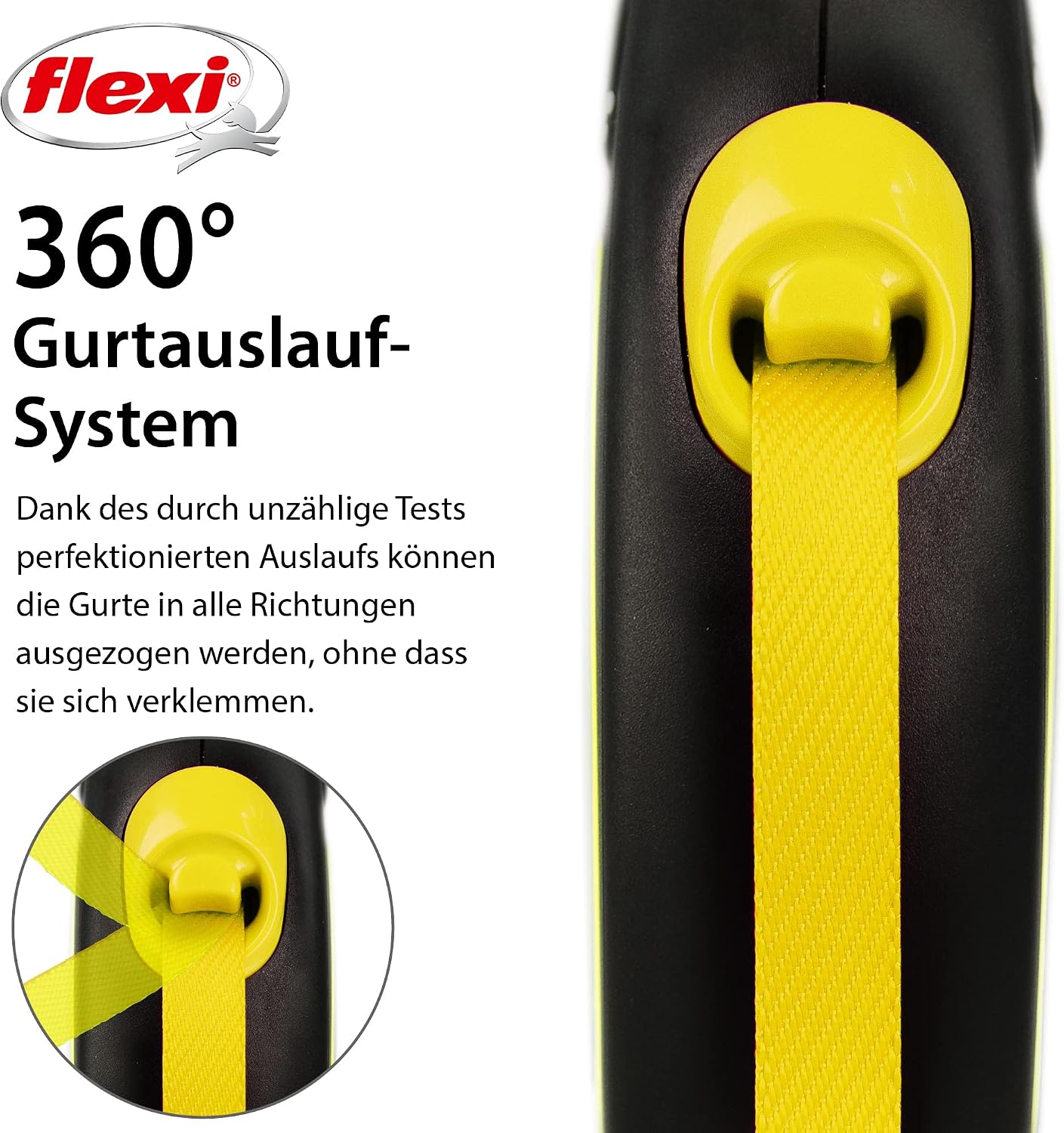 flexi Neon S 5m Roll-Leine schwarz mit neon-gelbem Gurt fuer Hunde bis