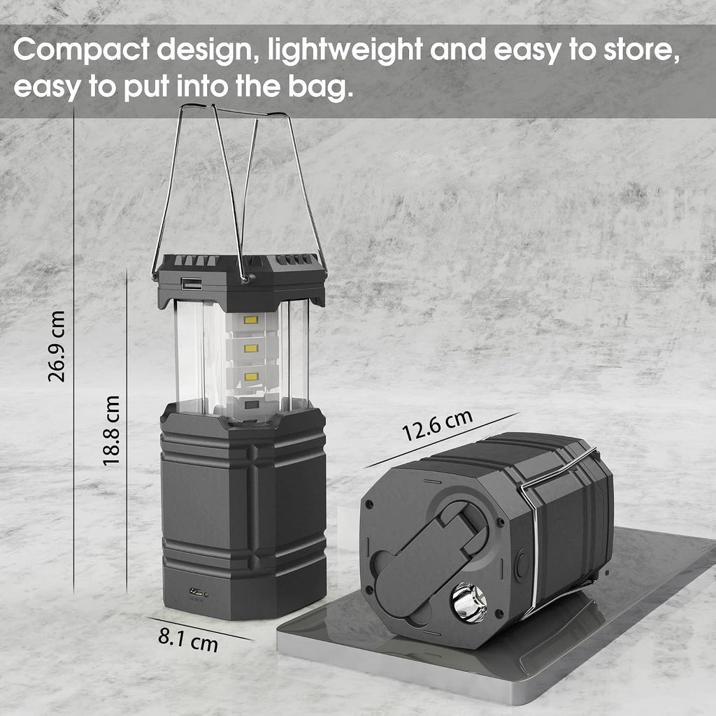 Mesqool Solar Handkurbel Camping Laterne LED 3000mAh Powerbank Typ C