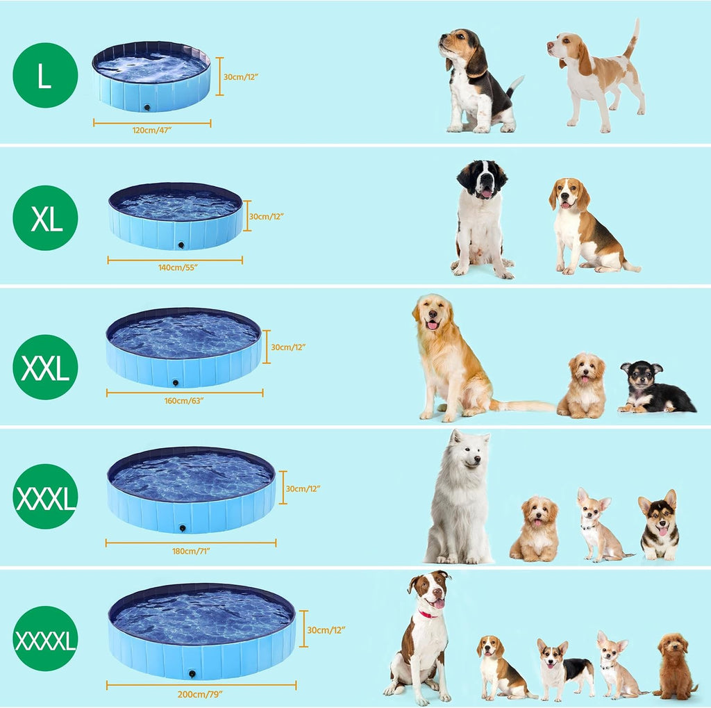 Yaheetech Hundepool faltbar 160×30 cm PVC mit Badebuerste 30cm Ozean Blau