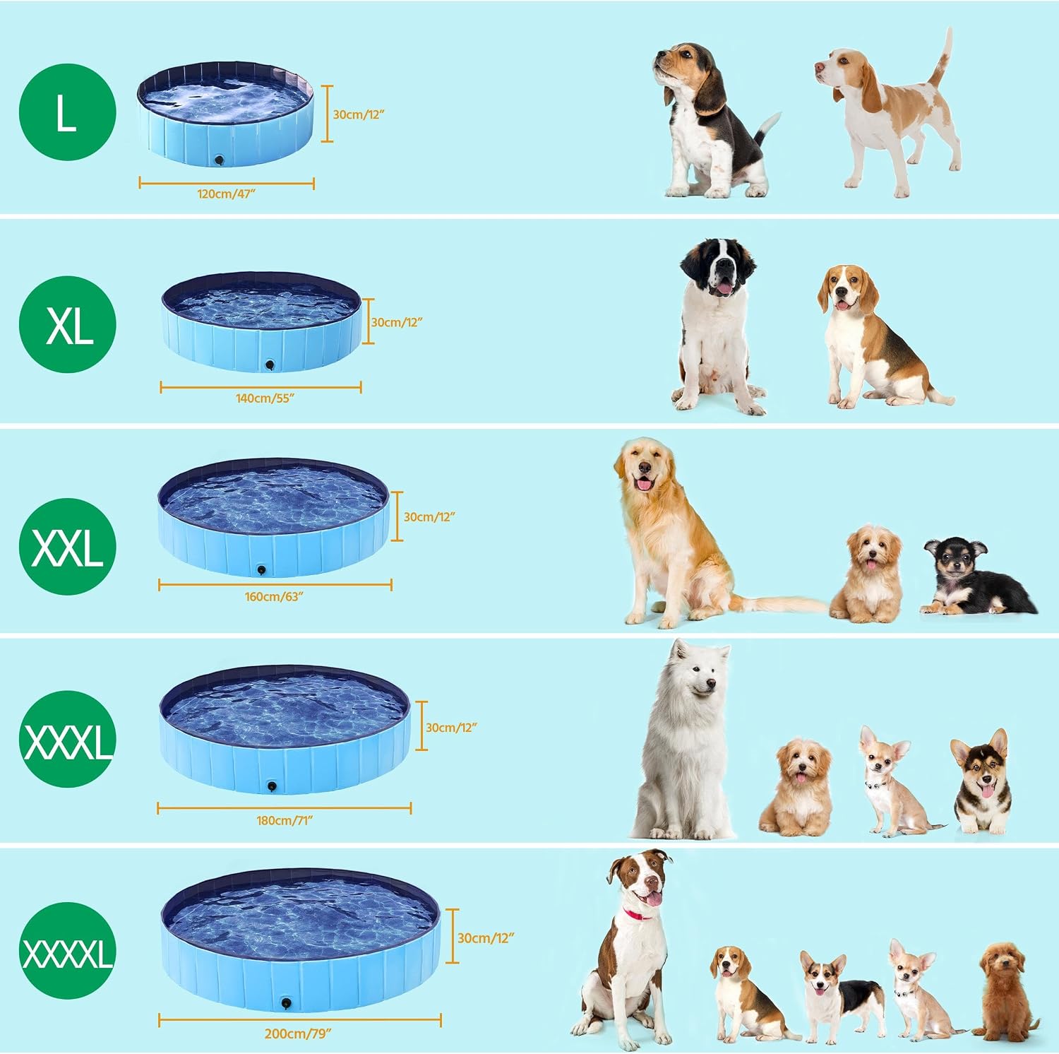 Yaheetech Hundepool faltbar 160×30 cm PVC mit Badebuerste 30cm Ozean Blau