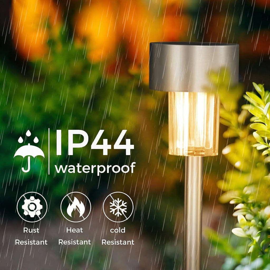 Jsdoin Solarleuchten 12er Set aus Echtglas und Edelstahl, IP44 Wegbeleuchtung