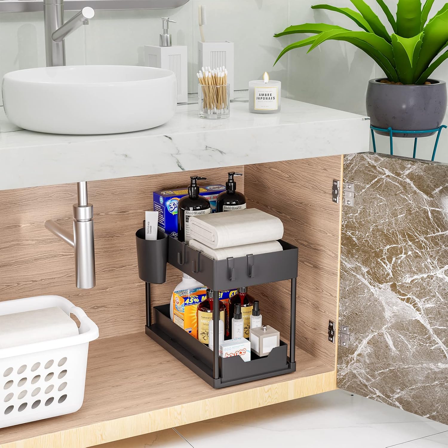 Unter Waschbecken Regal 2 Etagen Spuelschrank Organizer schwarz