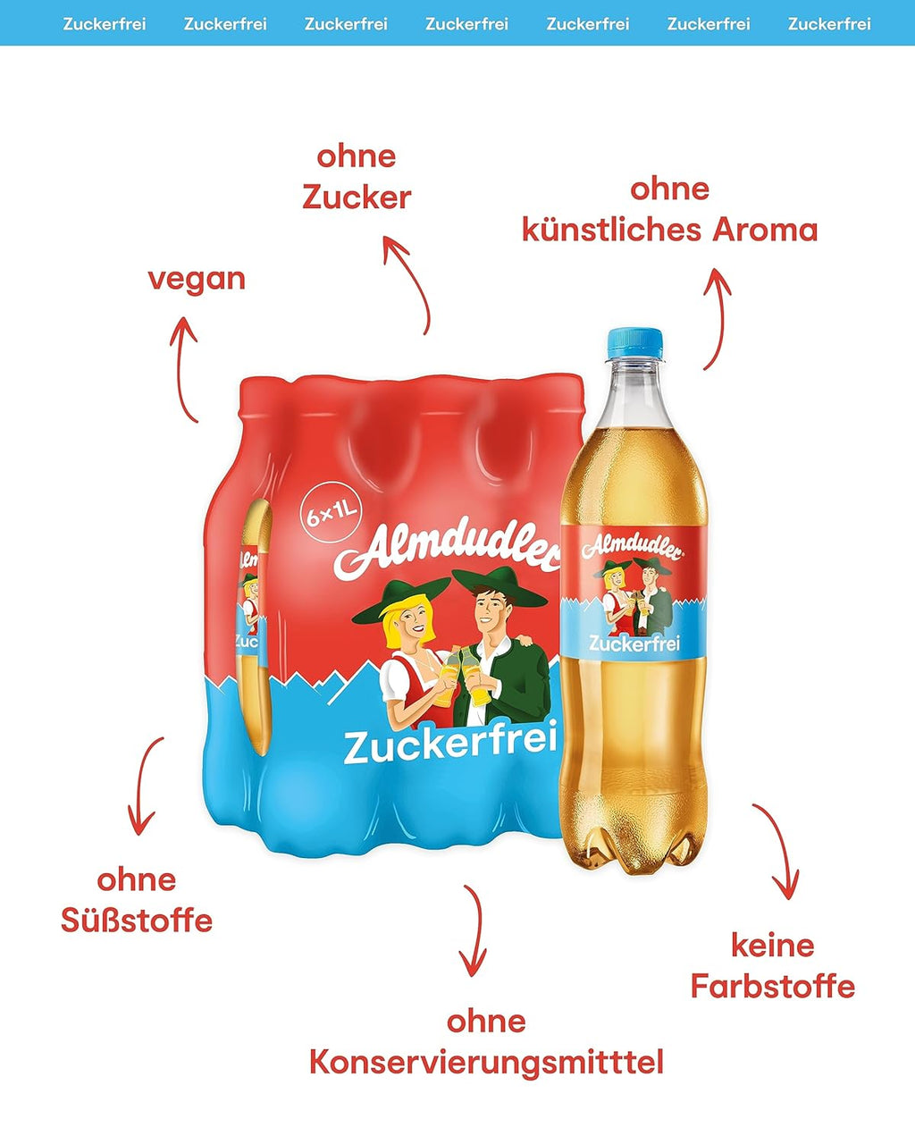 Almdudler zuckerfrei Alpenkraeuter Limonade 6 x, verschiedene Sorten