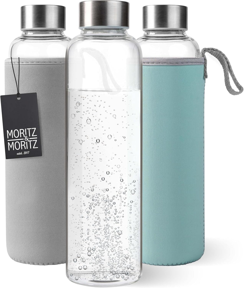 Moritz & Moritz Glas-Trinkflasche auslaufsicher mit Neoprenhuelle