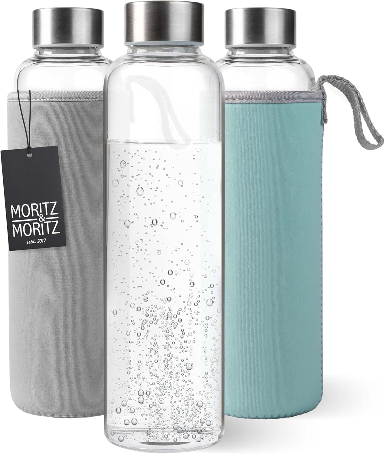 Moritz & Moritz Glas-Trinkflasche auslaufsicher mit Neoprenhuelle