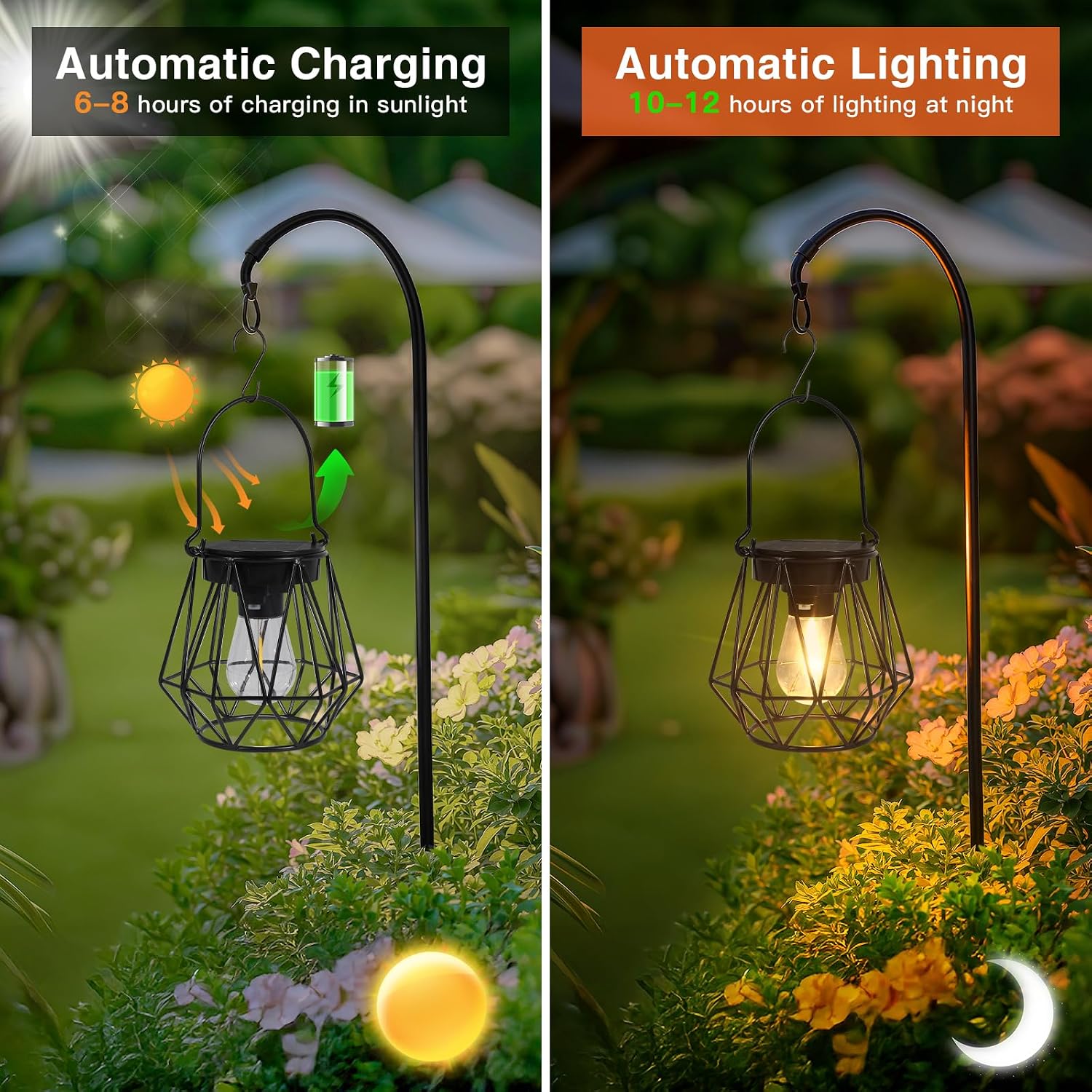 Ketom Solarlampe aussen 2er Set haengend/stehend Metall IP65 Diamant Schwarz