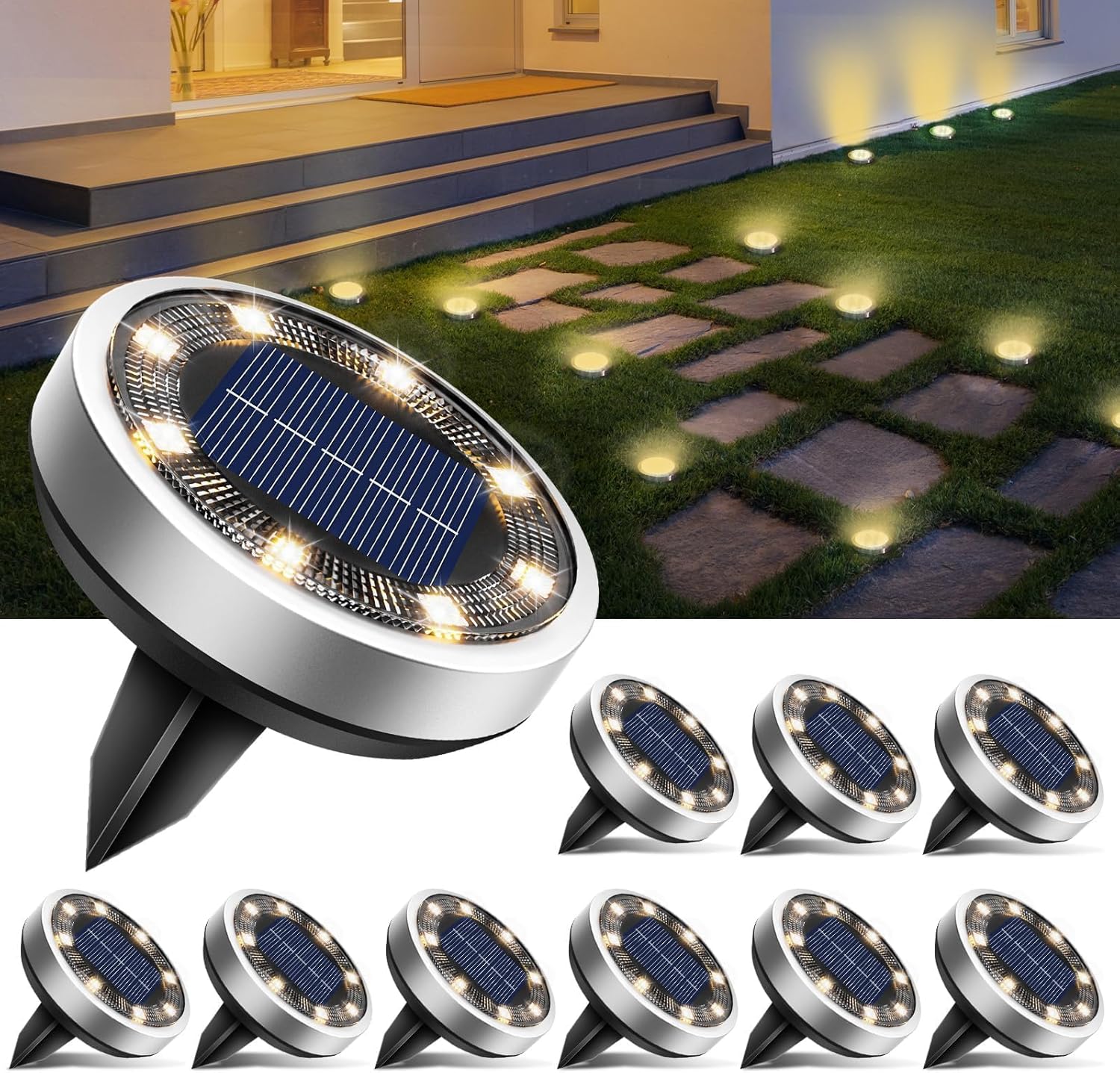 btfarm 10er Solar Bodenleuchten aussen 8 LED wasserdicht warmweiss Garten Weg