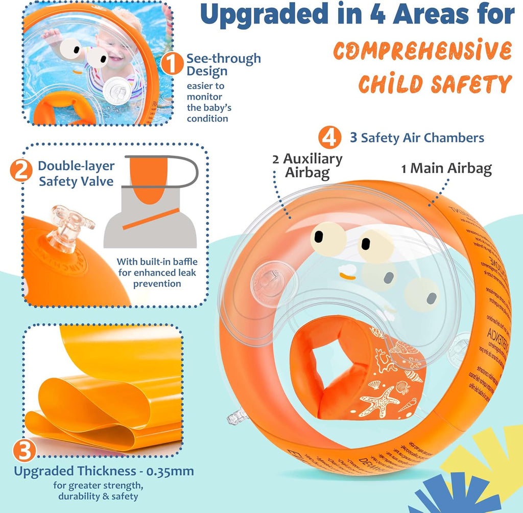 Schwimmfluegel Kinder 1-6 Jahre mit Stirnband, 3 Luftkammern, transparent