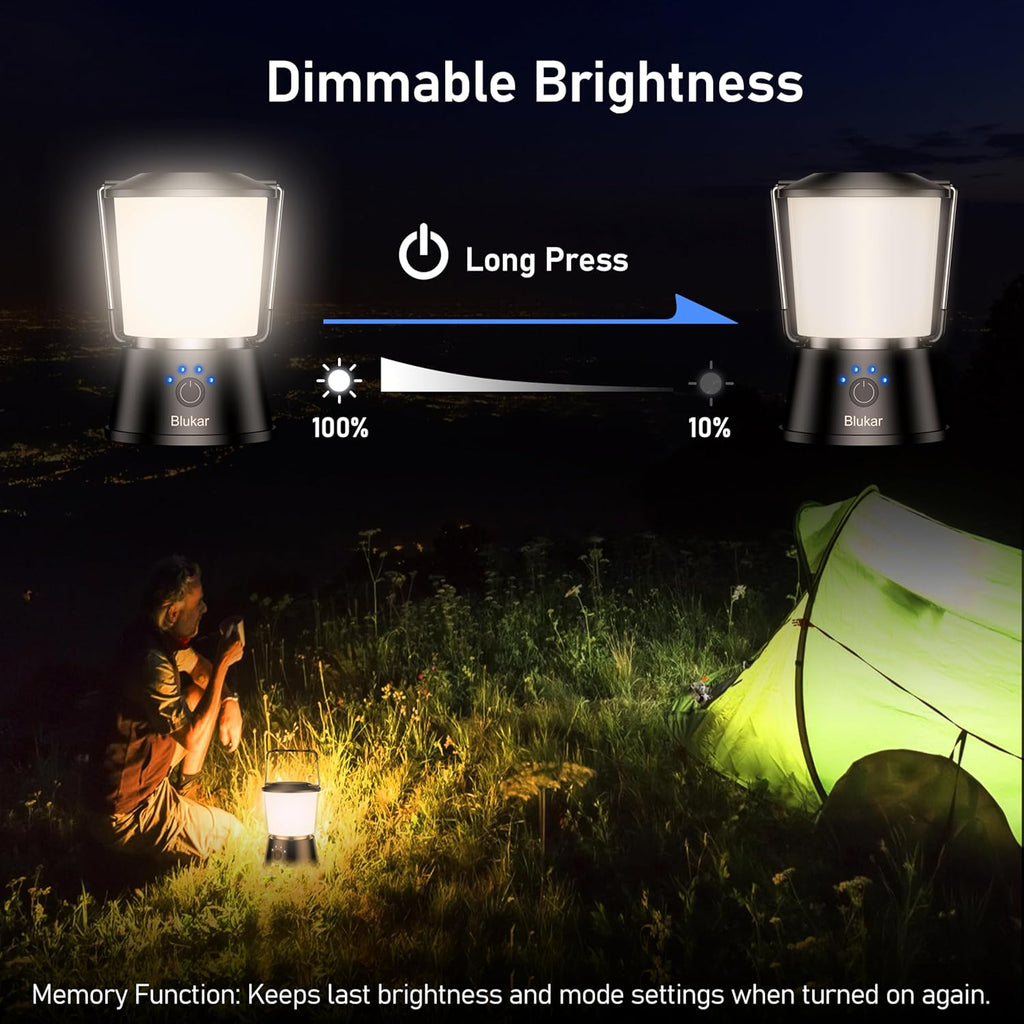 Blukar LED Campinglampe 2000 lm Aufladbar, Stufenlos dimmbar, 5 Modi