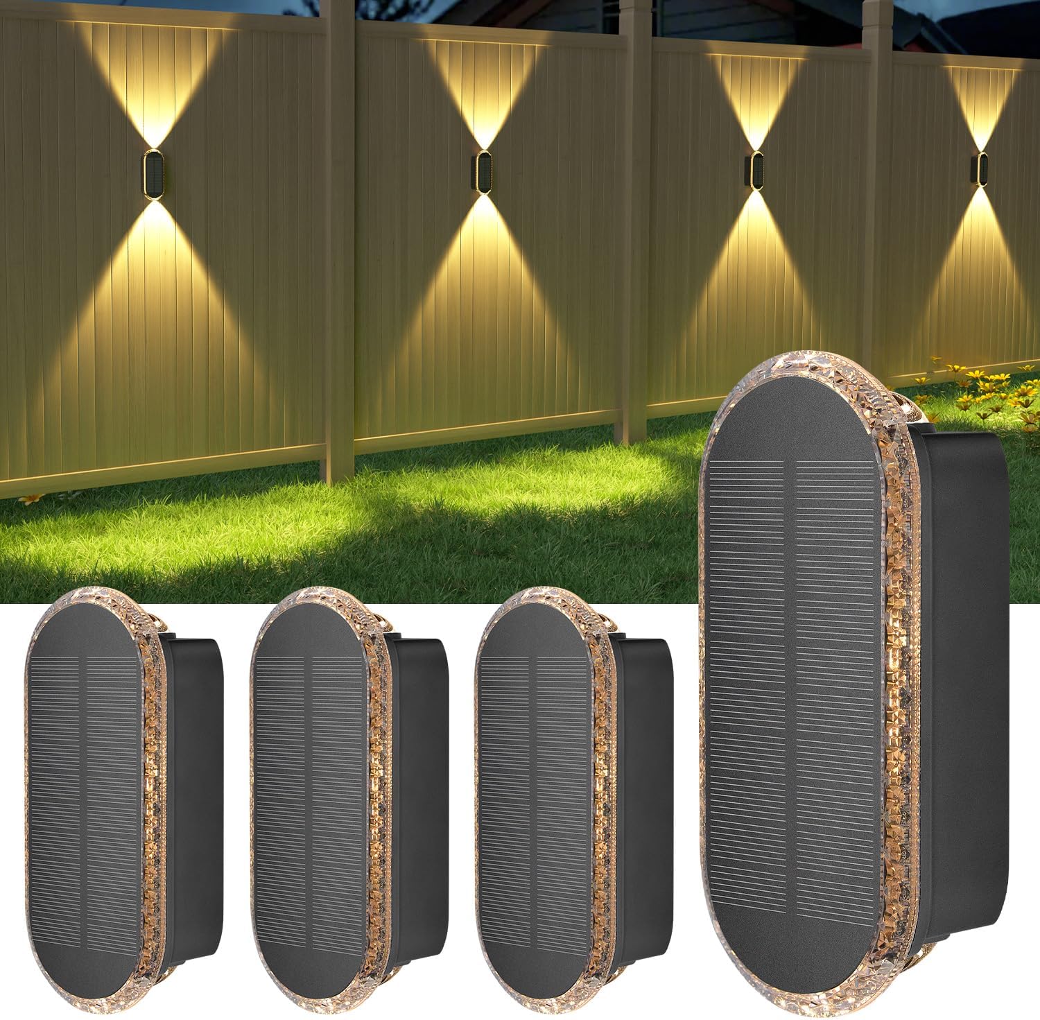 ELLASAY Solar Wandleuchte aussen IP65 Up-and-Down, 3 Lichtfarben, 4er Set