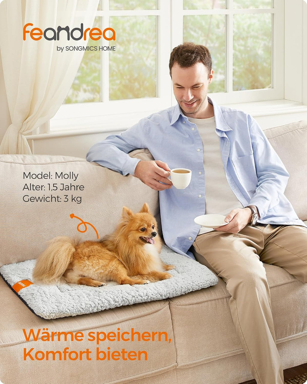 Feandrea Hundedecke 60x45 cm S rutschfest maschinenwaschbar hellgrau 45cm-75cm