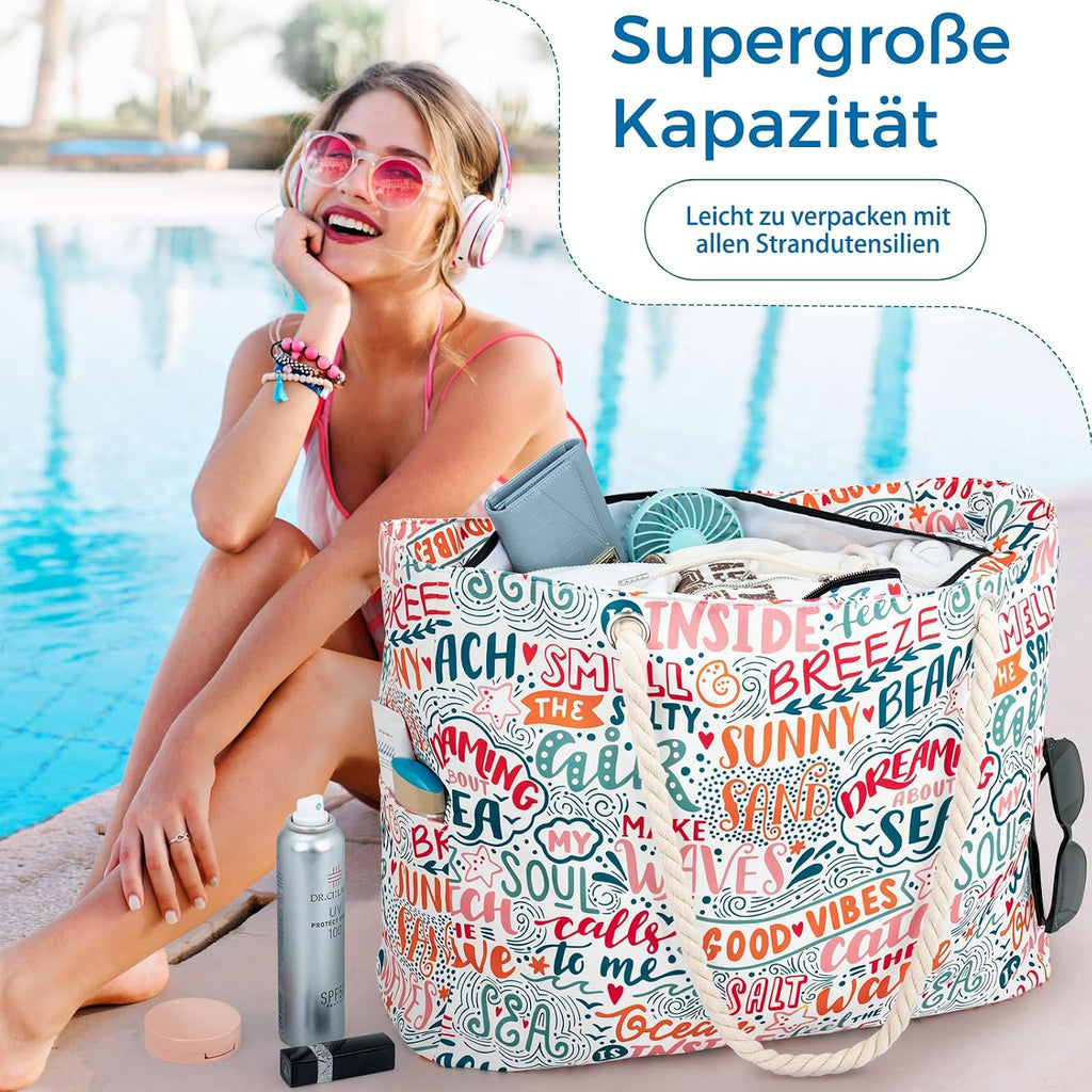 benpen Strandtasche XXL mit Reissverschluss Damen Faltbar Grosse Badetasche