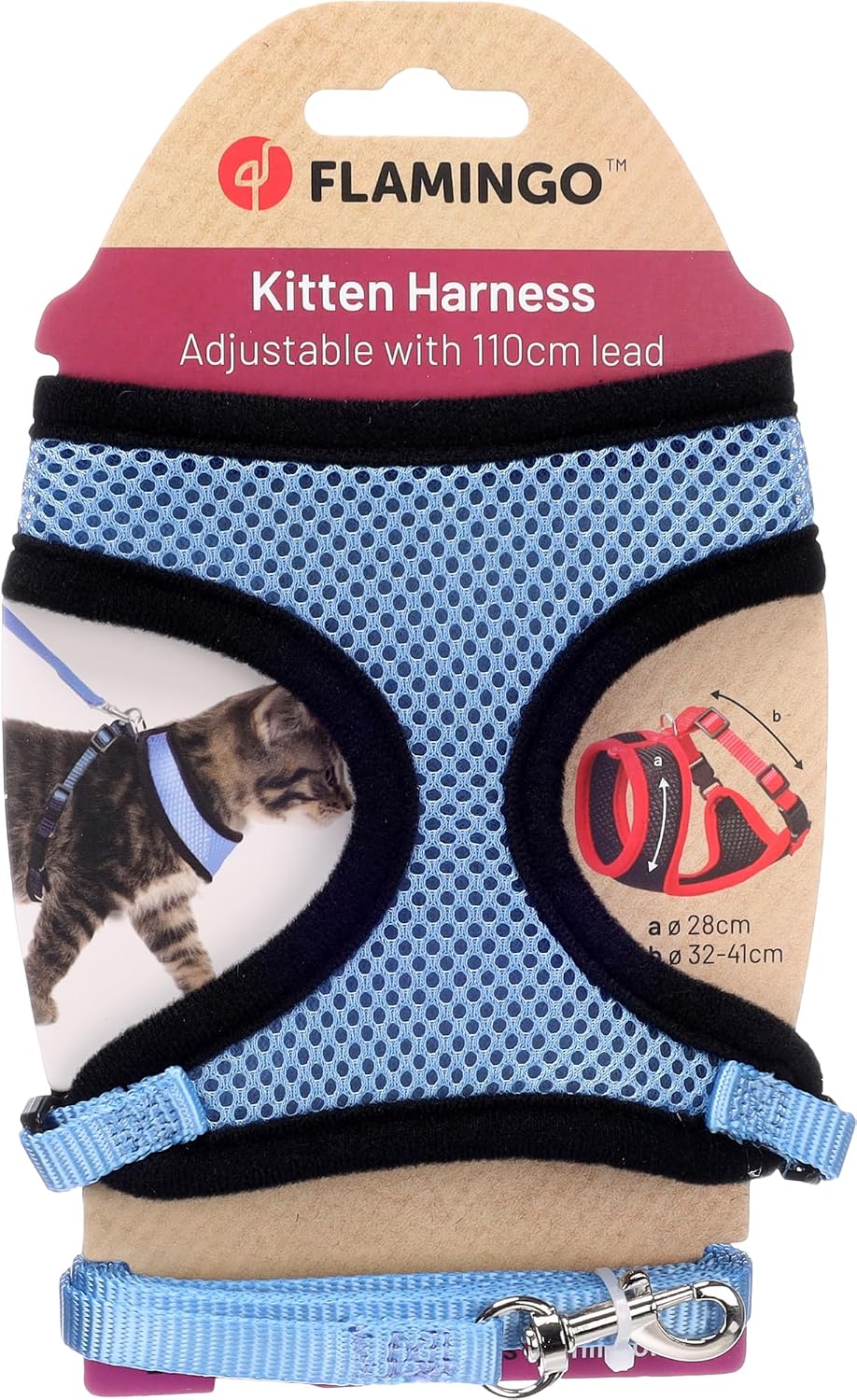 Flamingo Katzen-Geschirr mit Leine Blau Gr. A 28cm verstellbar Nylon Mesh 110cm