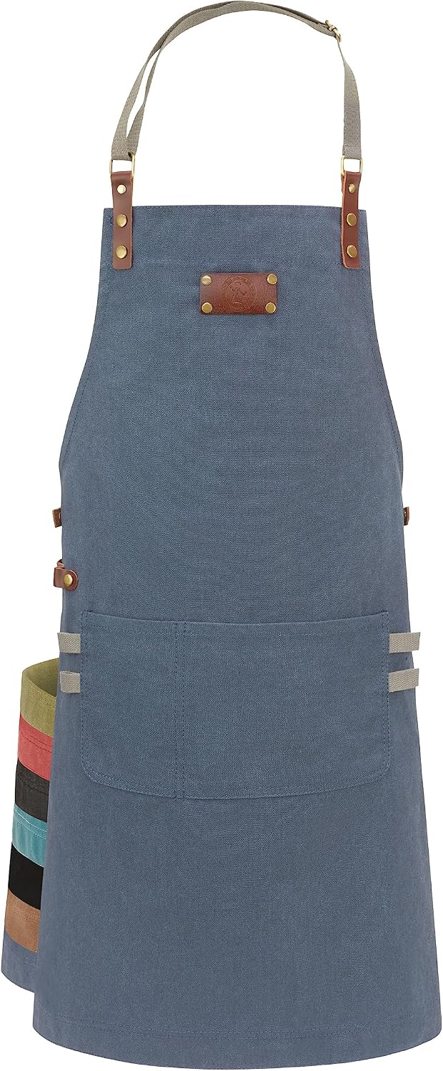 Ess-Nische Kochschuerze Denim unisex extra lang Grillschuerze mit Taschen