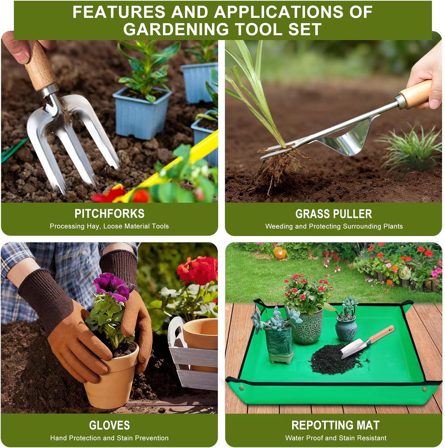 Kynup 7-teiliges Gartenwerkzeug-Set mit Tasche, ergonomische Griffe