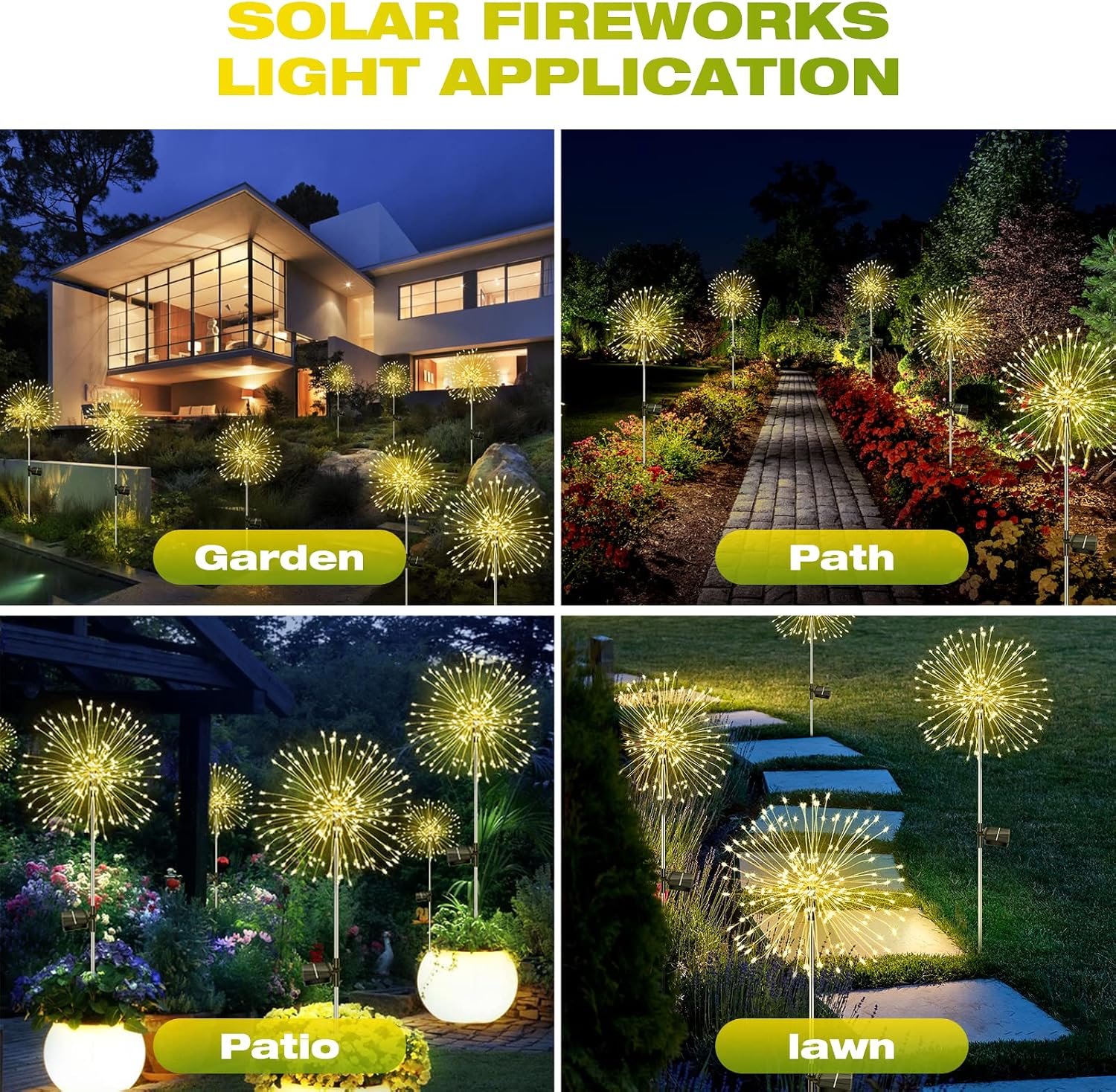 Liyade Solar Gartenleuchten 2 Stueck 120 LED Warmweiss 8 Modi Feuerwerk Pusteblume