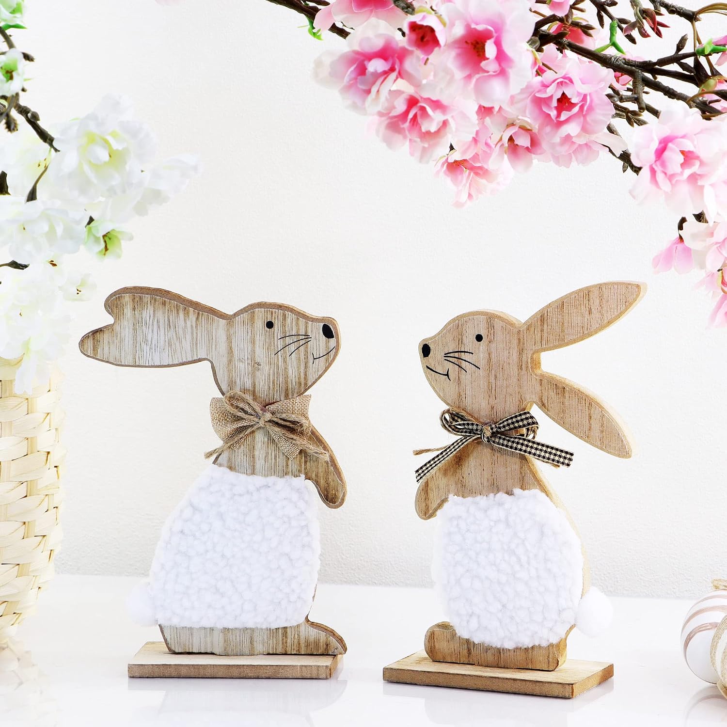 Osterhase Holz Aufsteller 2er Set Deko mit Schleife Fruehling Deko
