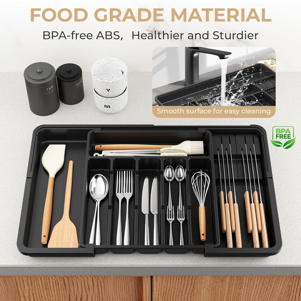 Verstellbarer Besteckkasten Schublade 6-9 Faecher Besteck-Organizer