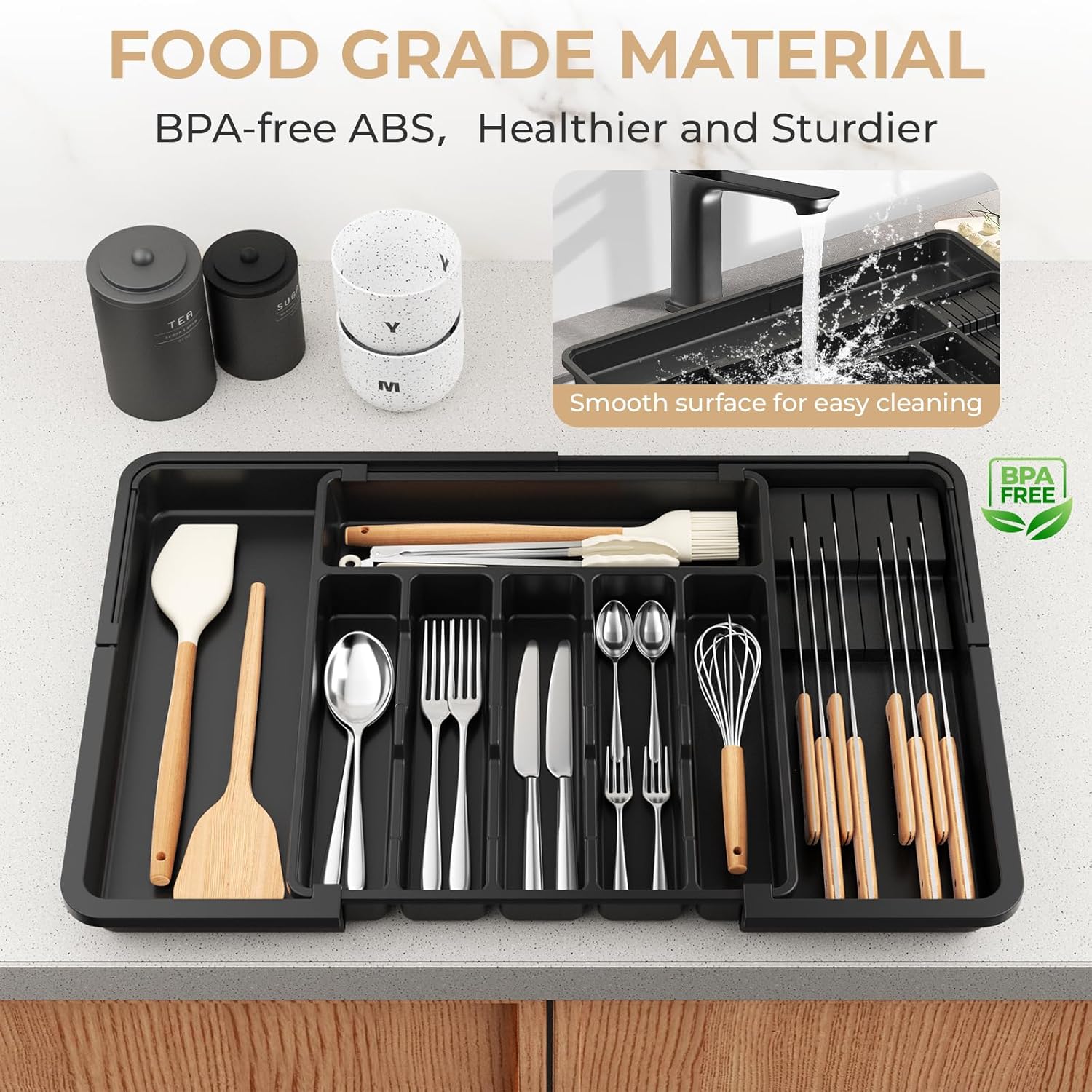 Verstellbarer Besteckkasten Schublade 6-9 Faecher Besteck-Organizer
