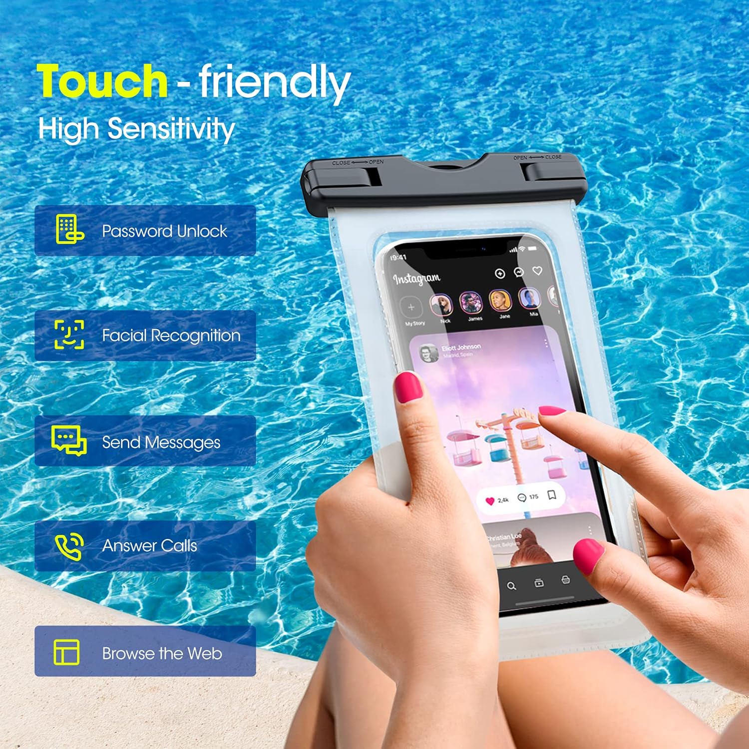 Wasserdichte Handytasche IPX8 bis 7" kompatibel mit iPhone 14 13 12 Pro Max (2 S