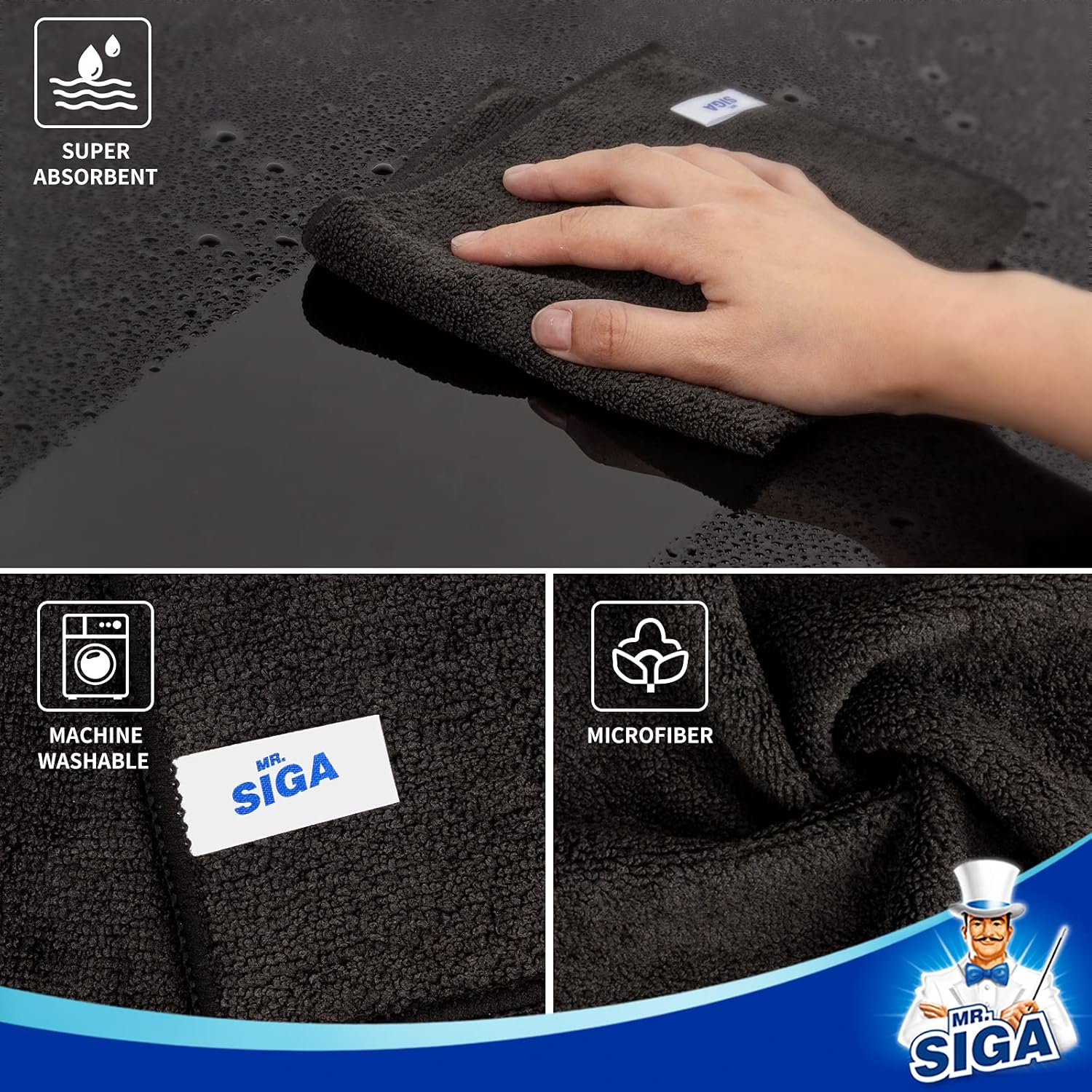 MR.SIGA Mikrofaser Reinigungstuch 12er Set 32x32 cm Grau Allzwecktuch