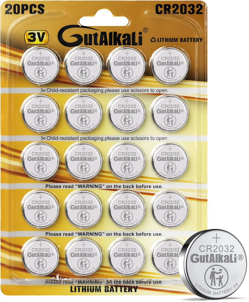 Gutalkali CR2032 20er Pack 3V Lithium Knopfzellen CR 2032