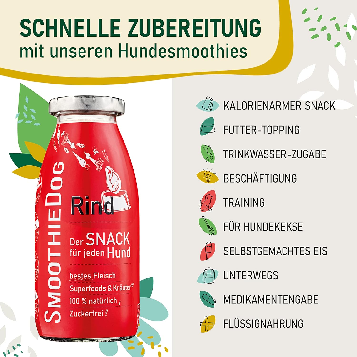 SmoothieDog 6er Mix Probierset 6x250 ml Lamm Rind Huhn fuer Hunde
