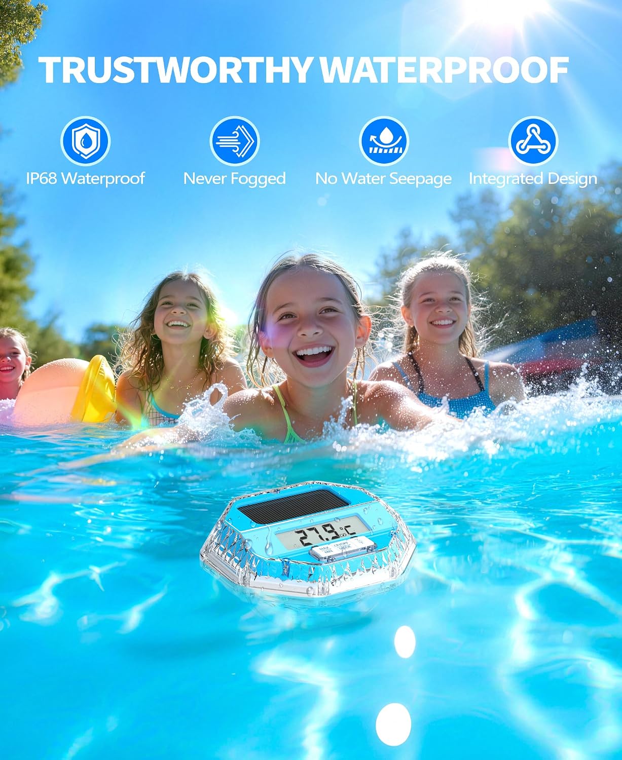 LanBlu Solar Poolthermometer schwimmend mit LCD Nachtbeleuchtung