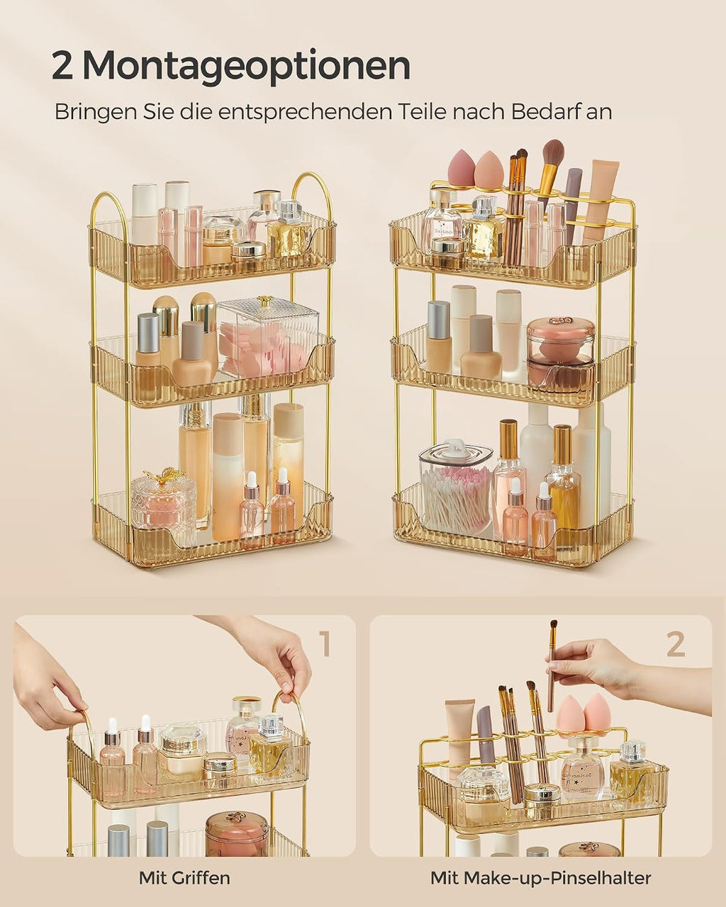 SONGMICS Make-up Organizer Kosmetik Aufbewahrung 3 Ebenen 2 Zubehoertypen