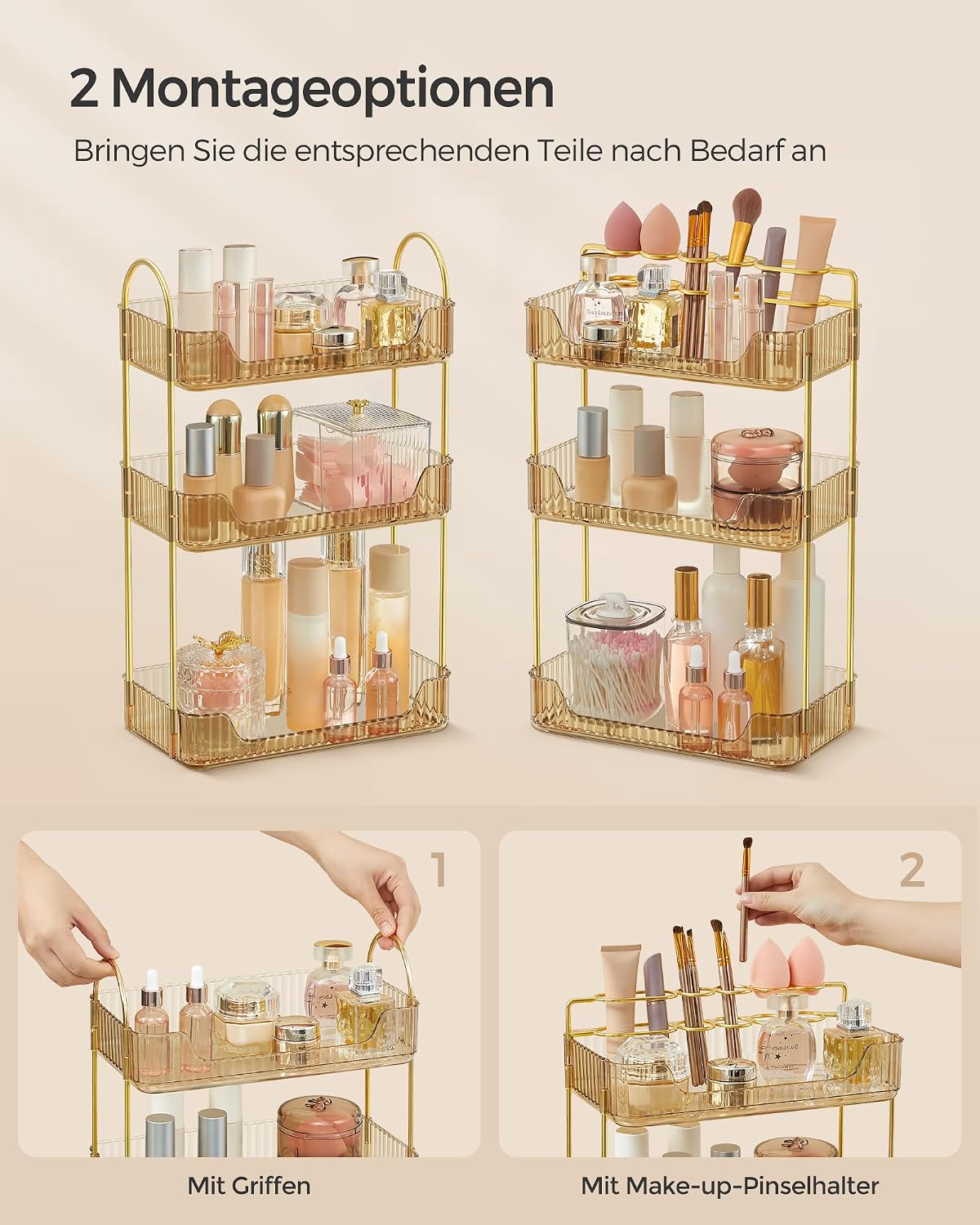 SONGMICS Make-up Organizer Kosmetik Aufbewahrung 3 Ebenen 2 Zubehoertypen