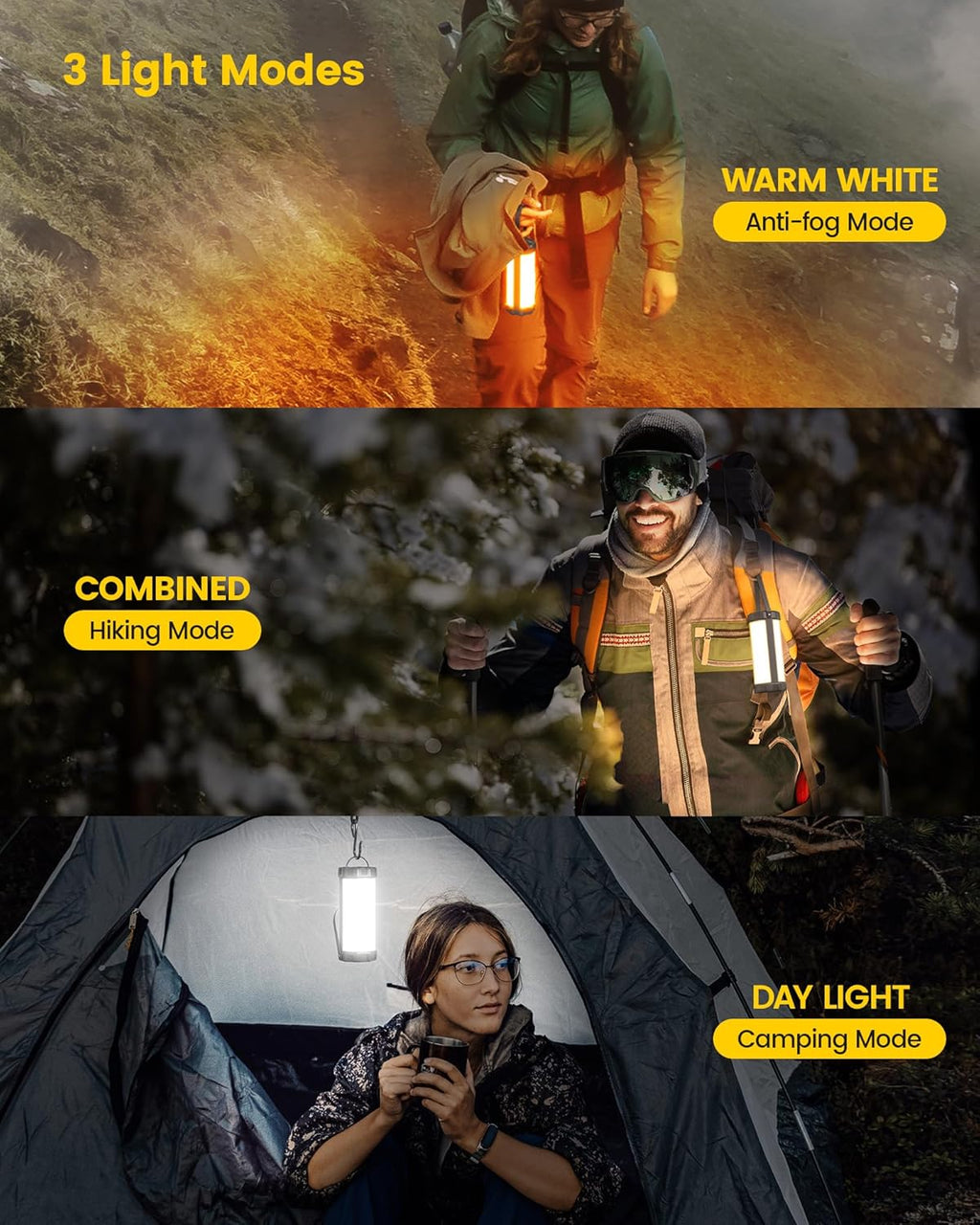 Glocusent Campinglampe 5000mAh mit 5 Helligkeitsstufen, SOS, IP68, 80 Std