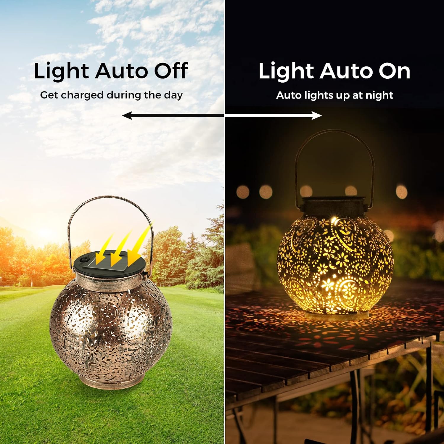 Solarlampe aussen haengend 2er Set IP65 Metall warmweiss Balkon Garten Terrasse