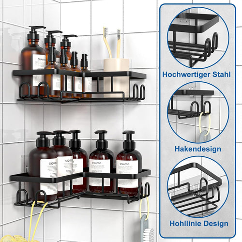 3er Set Eck-Duschablage schwarz ohne Bohren, rostfreies Duschregal